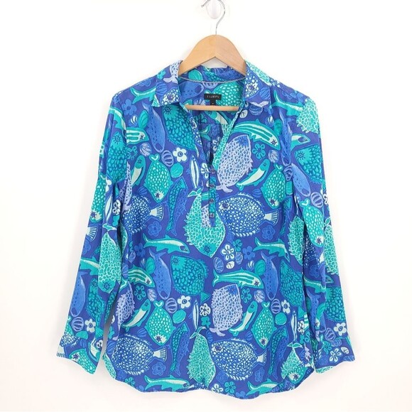 Talbots The Classic Casual Popover Top Under The Sea Print Aquatic Blue Womens M - Picture 2 of 15